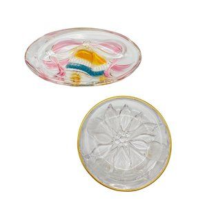 Studio Nova glass Christmas candy dish set of 2 poinsettia colorful bells